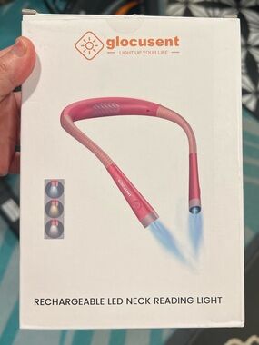Glocusent Rechargeable LED Neck Reading Light Pink Hands-Free Book Light